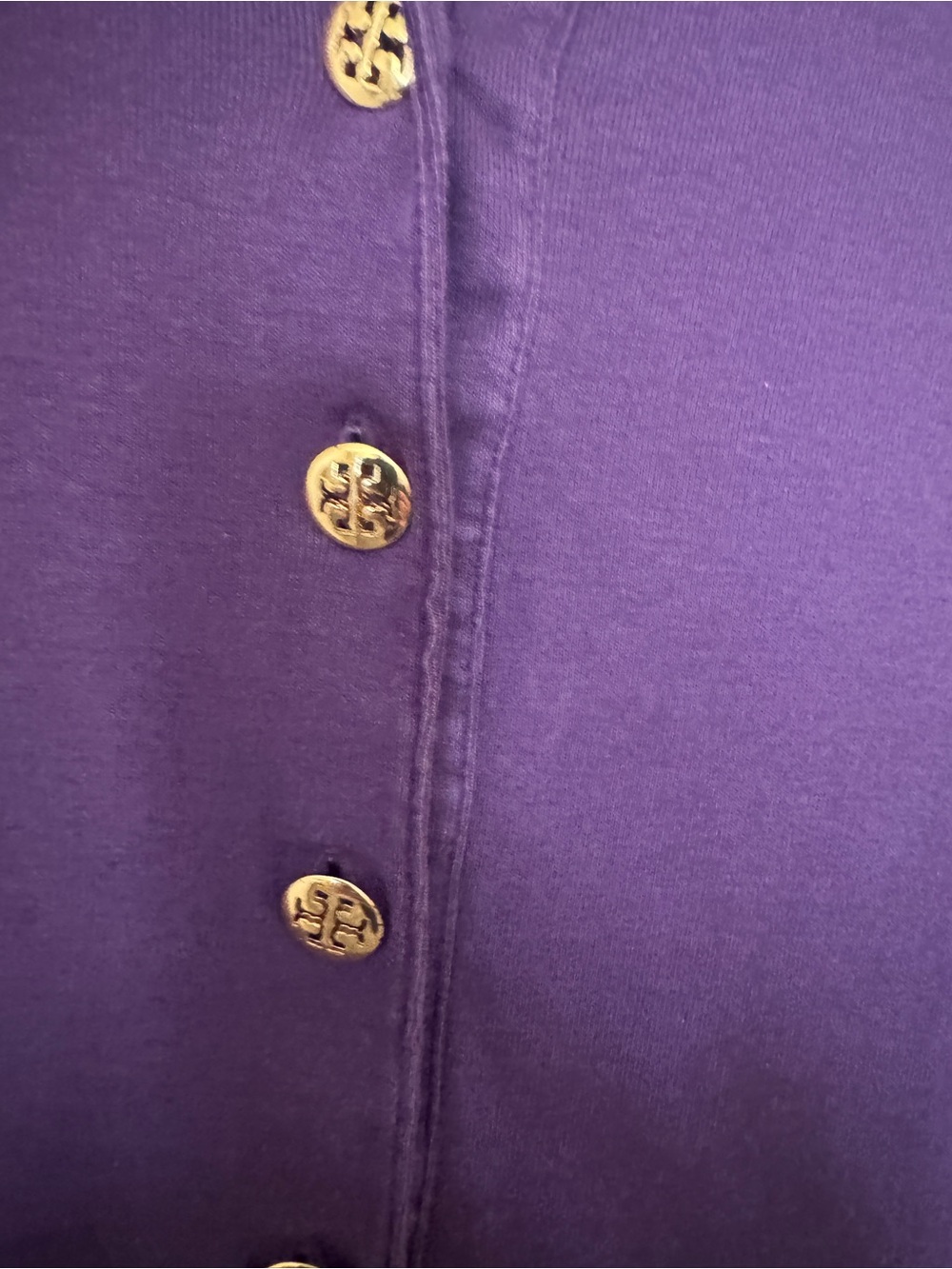Tory Burch Plum Short-Sleeve Button Polo with Gold Buttons - Picture 2 of 4